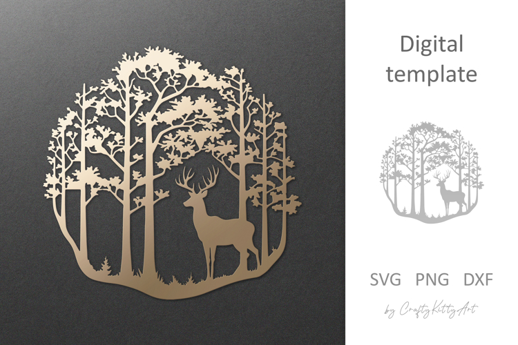 Forest Deer laser cut file, Deer paper cutting silhouette