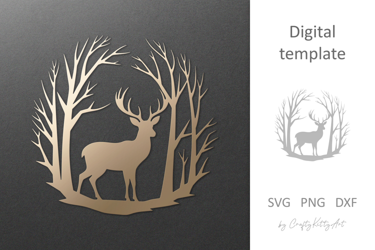 Forest Deer laser cut file, Deer paper cutting silhouette