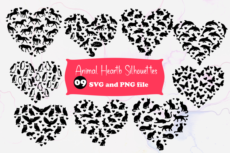 Animal Heart Silhouettes SVG PNG Love Collage