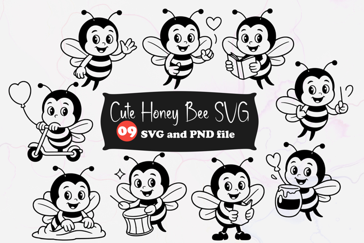 Adorable Honey Bee SVG Reading, Playing and Happy Expression