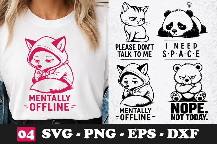 Mentally Offline Fox SVG Funny Introvert Animal Quote Shirt