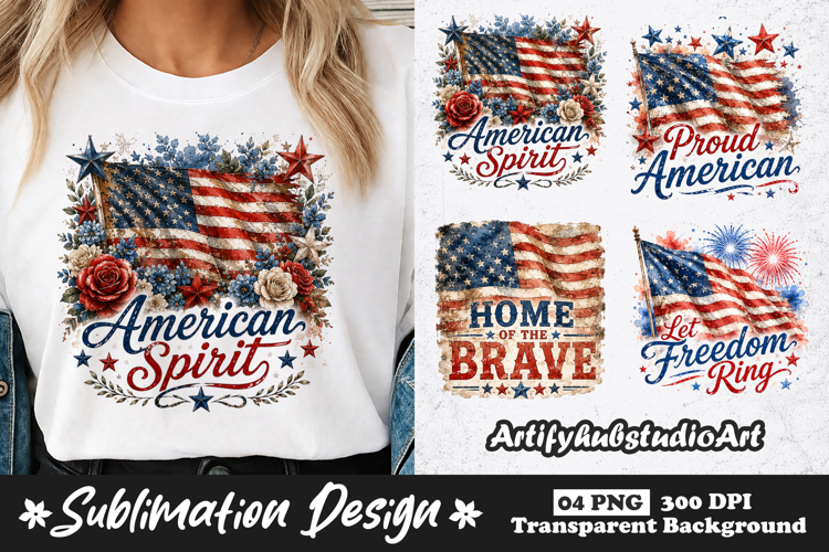 American Spirit Flag Floral Clipart Sublimation PNG