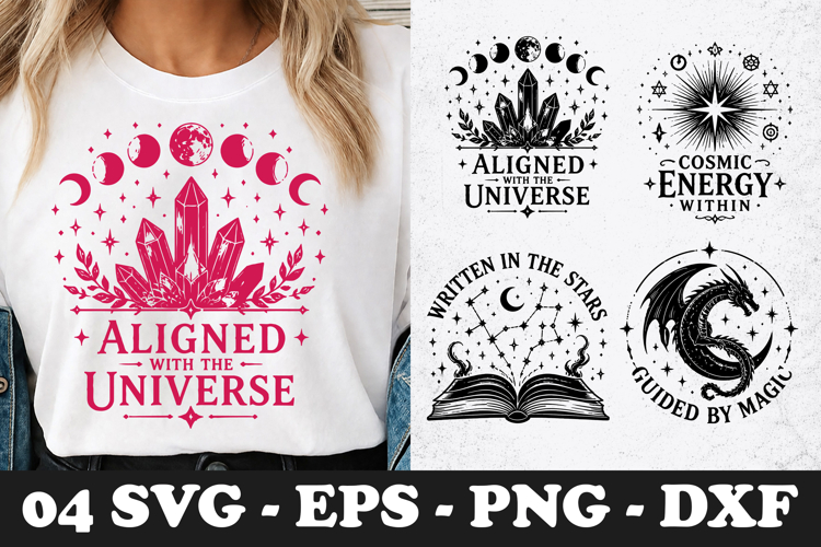 Aligned With The Universe Crystal Moon Spiritual SVG Design