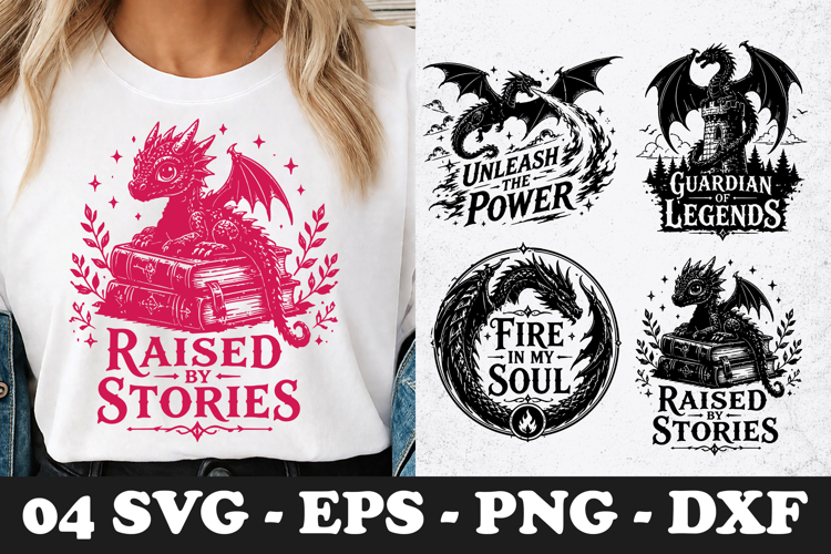 Raised By Stories Cute Baby Dragon Reading SVG Design