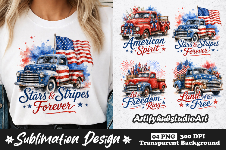 Stars and Stripes Forever Truck Clipart Sublimation PNG