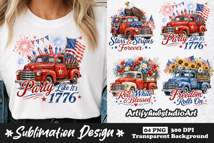 Party Like Its 1776 Truck Clipart Sublimation PNG