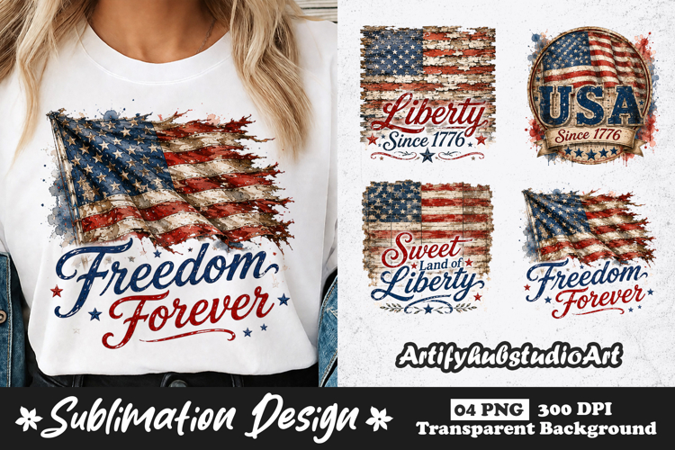 Freedom Forever Flag 4th of July Clipart Sublimation PNG