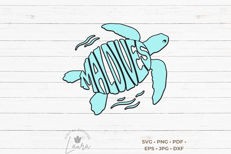 Maldives Word Art in a sea turtle shape SVG Cut File