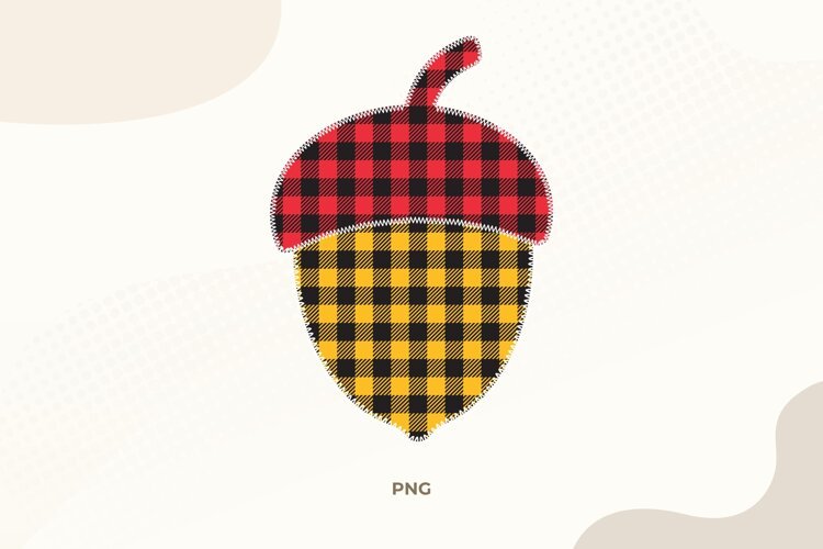 Acorn with Plaid Pattern PNG | Faux Stitch Art | Sublimation example image 1
