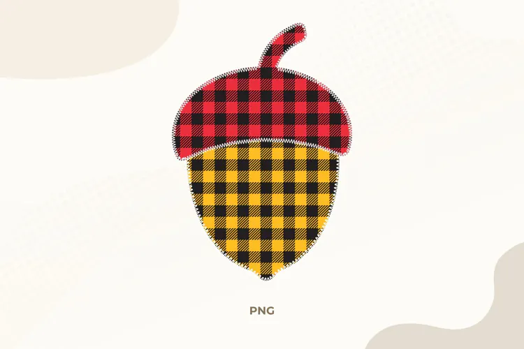 Acorn with Plaid Pattern PNG | Faux Stitch Art | Sublimation