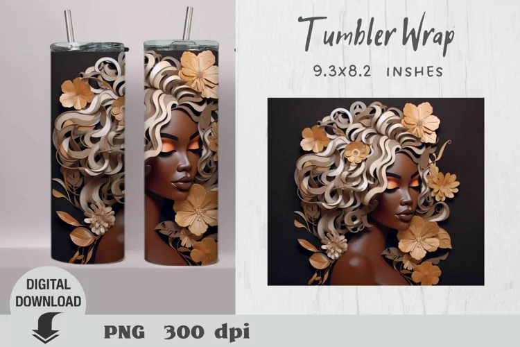 3d Tumbler Wrap, 3d sublimation, tumbler wrap, girl, flowers