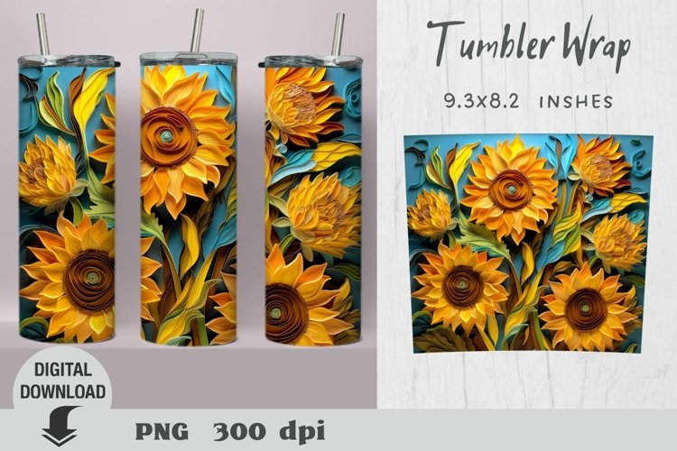 3d Tumbler Wrap, 3d sublimation, SunflowerTumbler Wrap example image 1