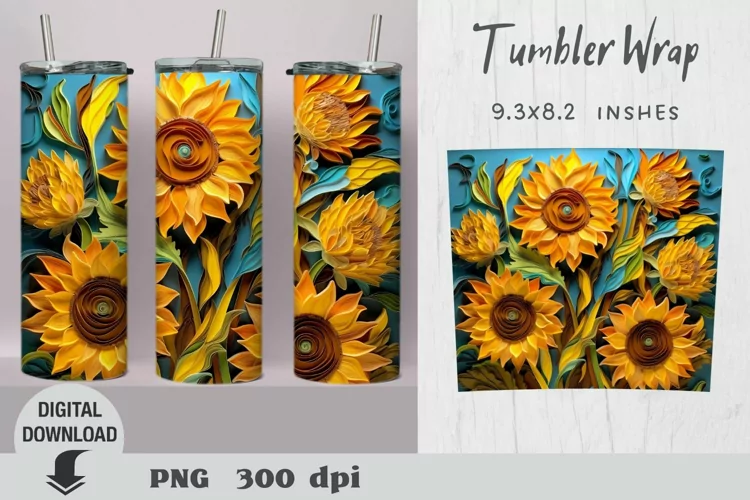 3d Tumbler Wrap, 3d sublimation, SunflowerTumbler Wrap