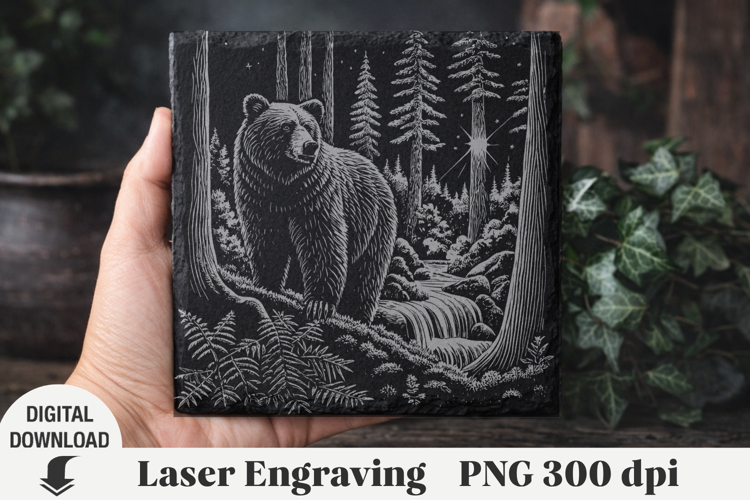 Bear Laser Engraving, bear in the forest Engraving file PNG