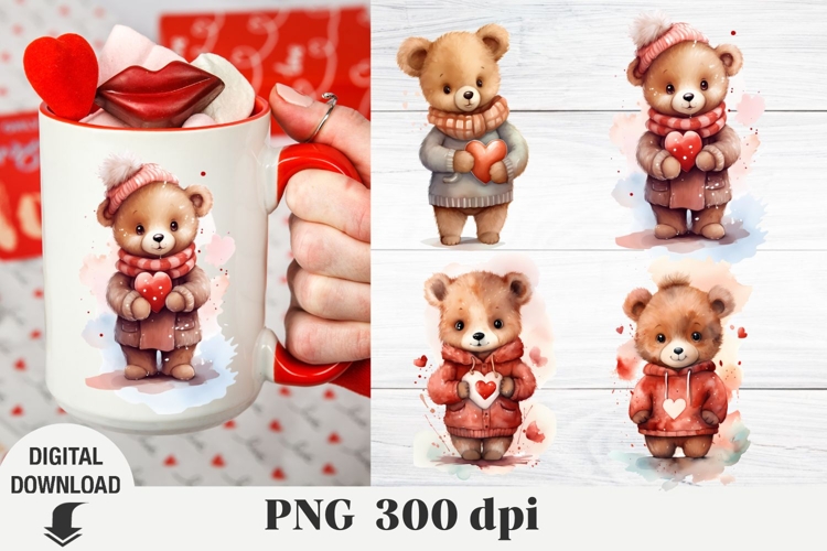 Valentine bear watercolor, Valentine Day,cute bear