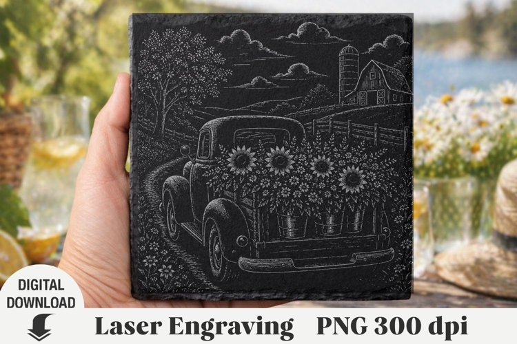 Farm scene Laser Engraving, sunflower Engraving file