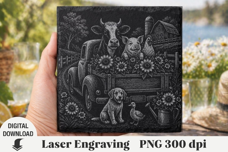 Farm scene Laser Engraving, sunflower Engraving file