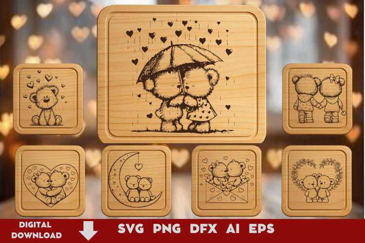Teddy bear laser engraving bundle, Cutting board