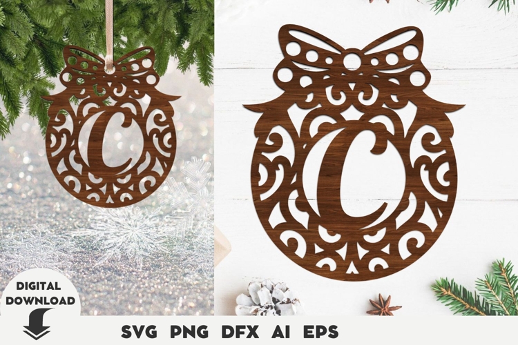 Christmas, Laser, Christmas Personalized Ornament Letter C