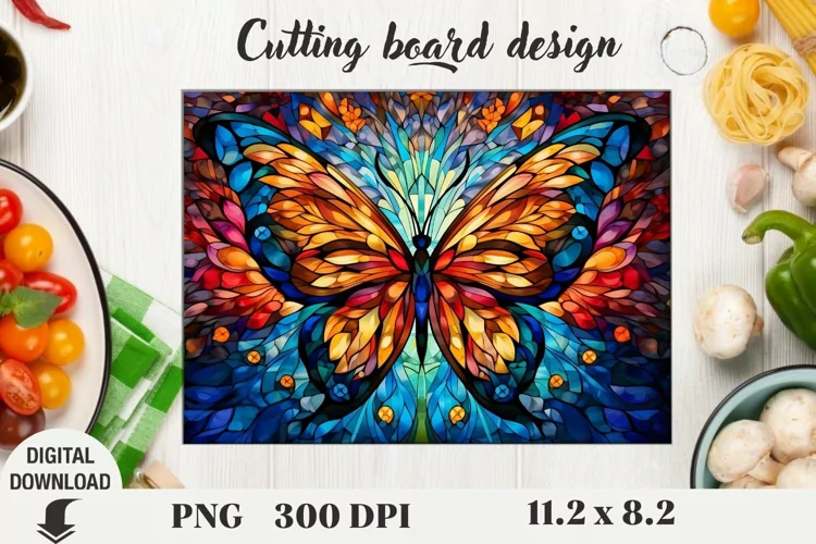 Butterfly stained glass, cutting board design, spring, summe