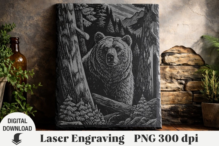 Bear Laser Engraving, bear in the forest Engraving file PNG