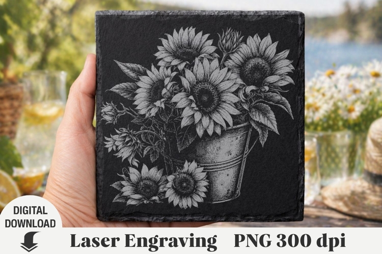 Sunflower Laser Engraving, flowers Engraving file example image 1