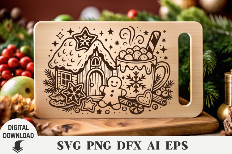 Christmas Cutting board, Laser cut, gingerbread house