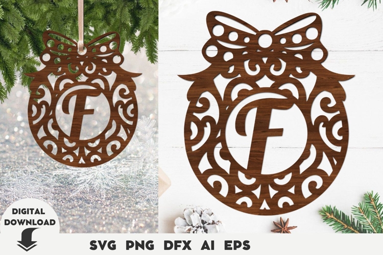 Christmas, Laser, Christmas Personalized Ornament Letter F