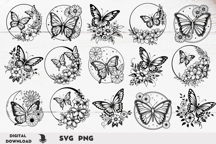 Flower and Butterfly svg , wildflowers, bouquet, floral svg