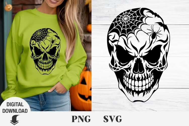 Skull svg, Halloween svg, Web svg, Bat svg
