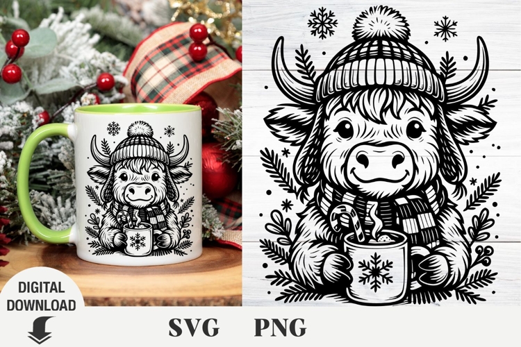 Christmas Highland Cow svg, Cow svg, Christmas svg
