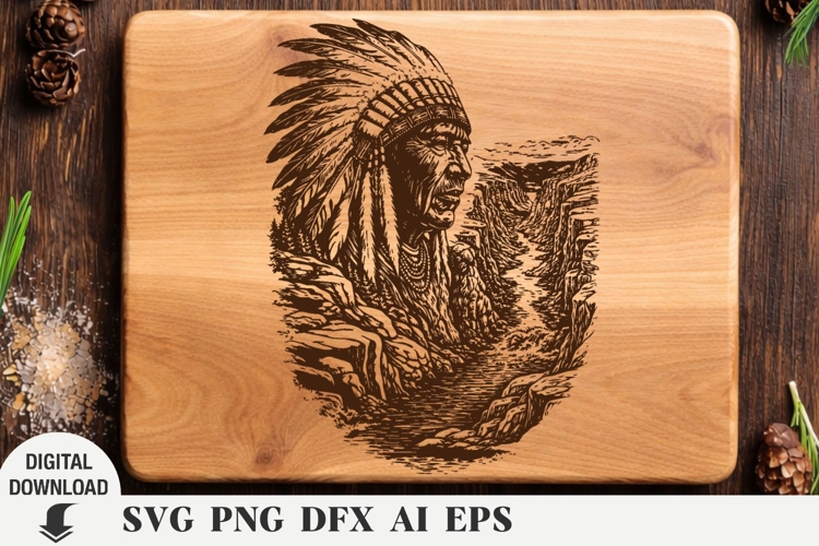The Indian chief Engraving, America Cutting Board, Laser, example image 1
