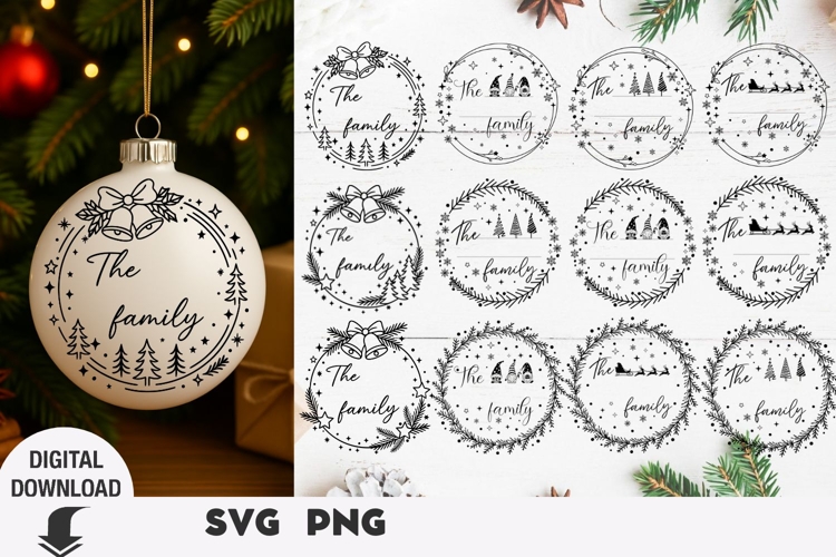 Christmas family monogram, ornaments svg, door sign svg