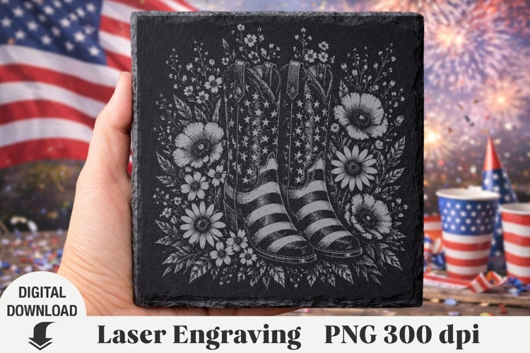America Laser Engraving, USA eagle, 4th of July, flowers
