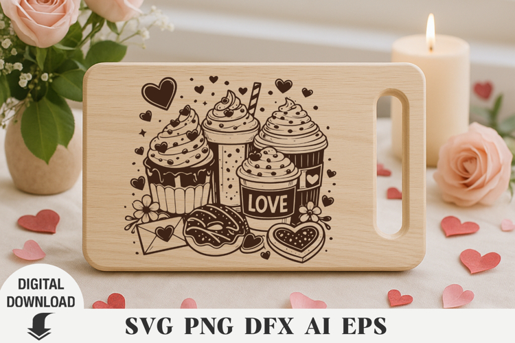 valentines day sweet cake Laser cut , Cutting board svg