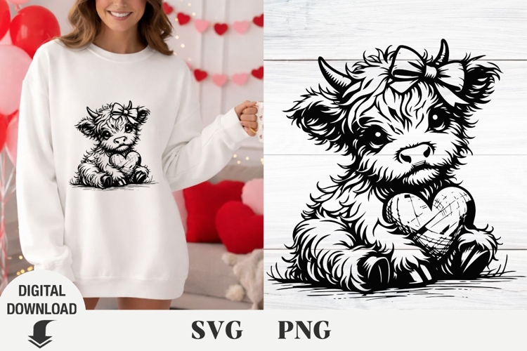 Highland Cow svg, Cow svg, Love svg, Flower svg, Heart svg
