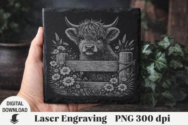 Highland Cow Laser Engraving, Cow Engraving file PNG