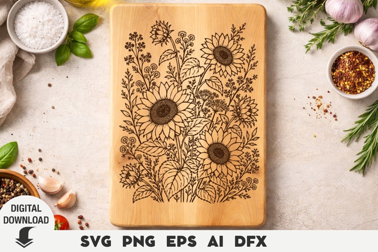 Sunflower svg, Wildflowers Engraving, Cutting Board, Laser,