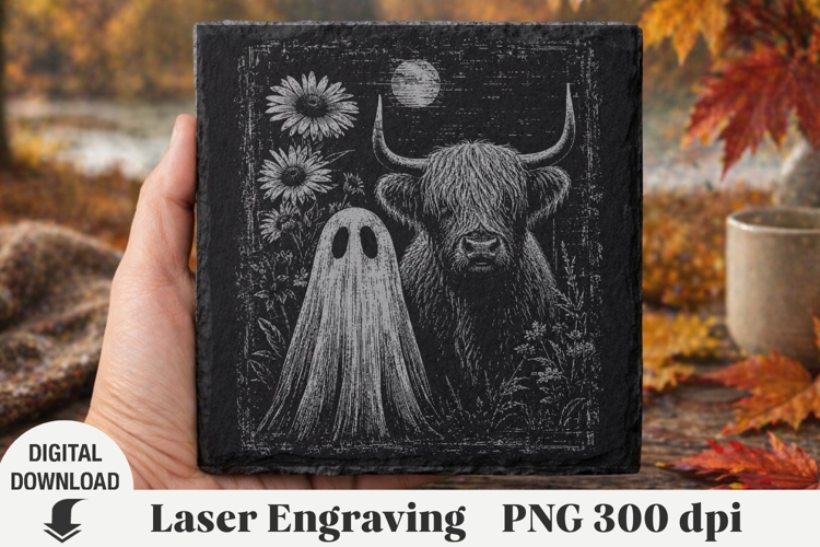 Halloween Laser Engraving, Cow and ghost Engraving file PNG