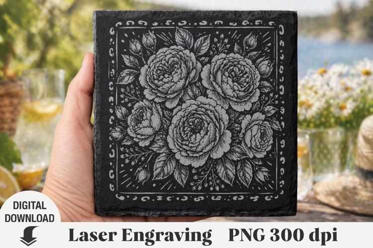 Flower Laser Engraving, peony Engraving file example image 1