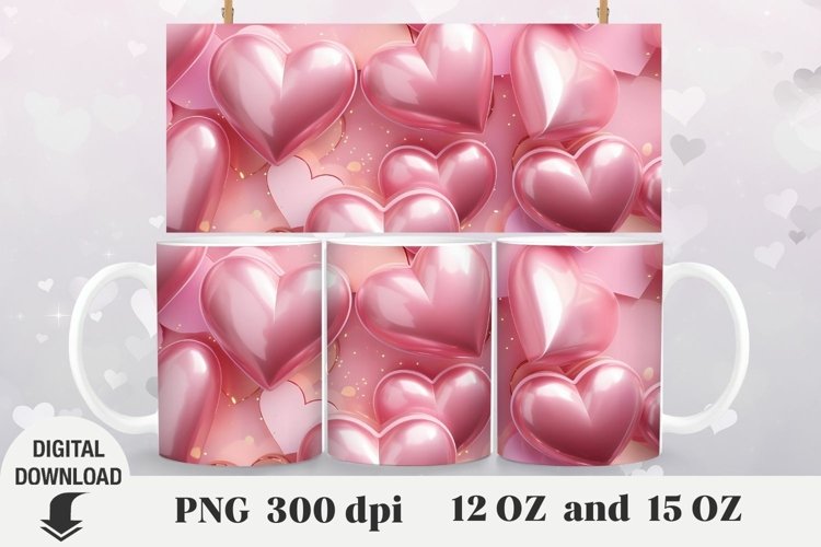 Valentine Mug Wrap, heart 3d Mug Sublimation
