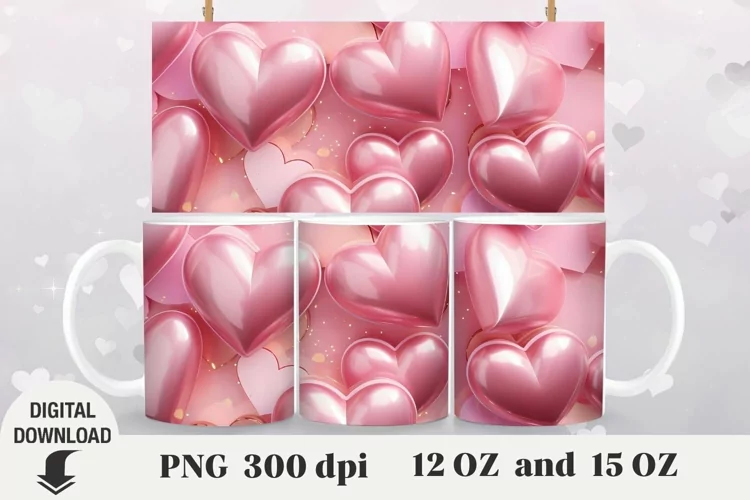 Valentine Mug Wrap, heart 3d Mug Sublimation