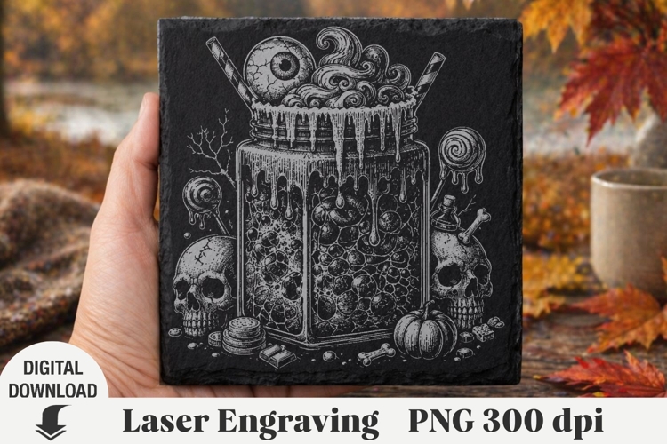 Halloween cocktail Laser Engraving, coaster Engraving PNG