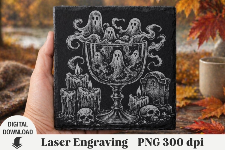 Halloween cocktail Laser Engraving, coaster Engraving PNG