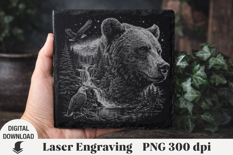Bear Laser Engraving, bear in the forest Engraving file PNG
