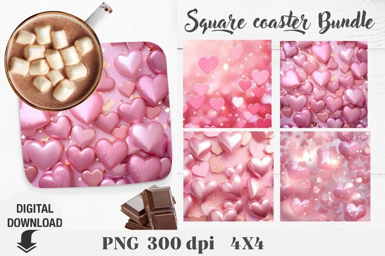 Valentine Square coaster, valentine 3D coaster, heart 3D example image 1