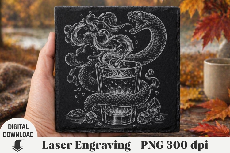Halloween cocktail Laser Engraving, coaster Engraving PNG