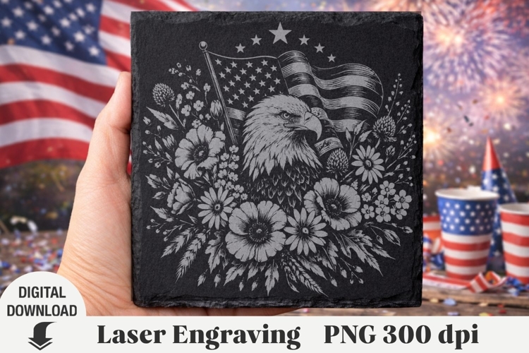 America Laser Engraving, USA eagle, 4th of July, flowers