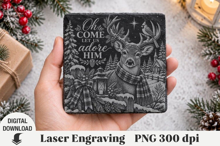 Christmas, Laser Engraving, nativity Engraving, coaster example image 1