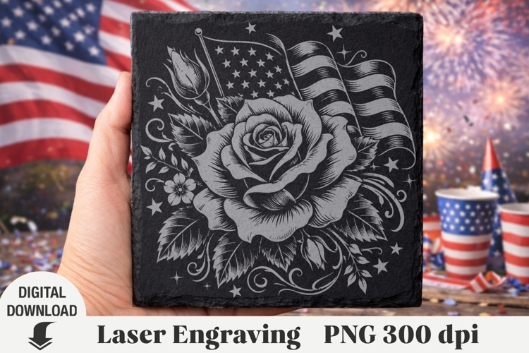 America Laser Engraving, USA, 4th of July, flowers